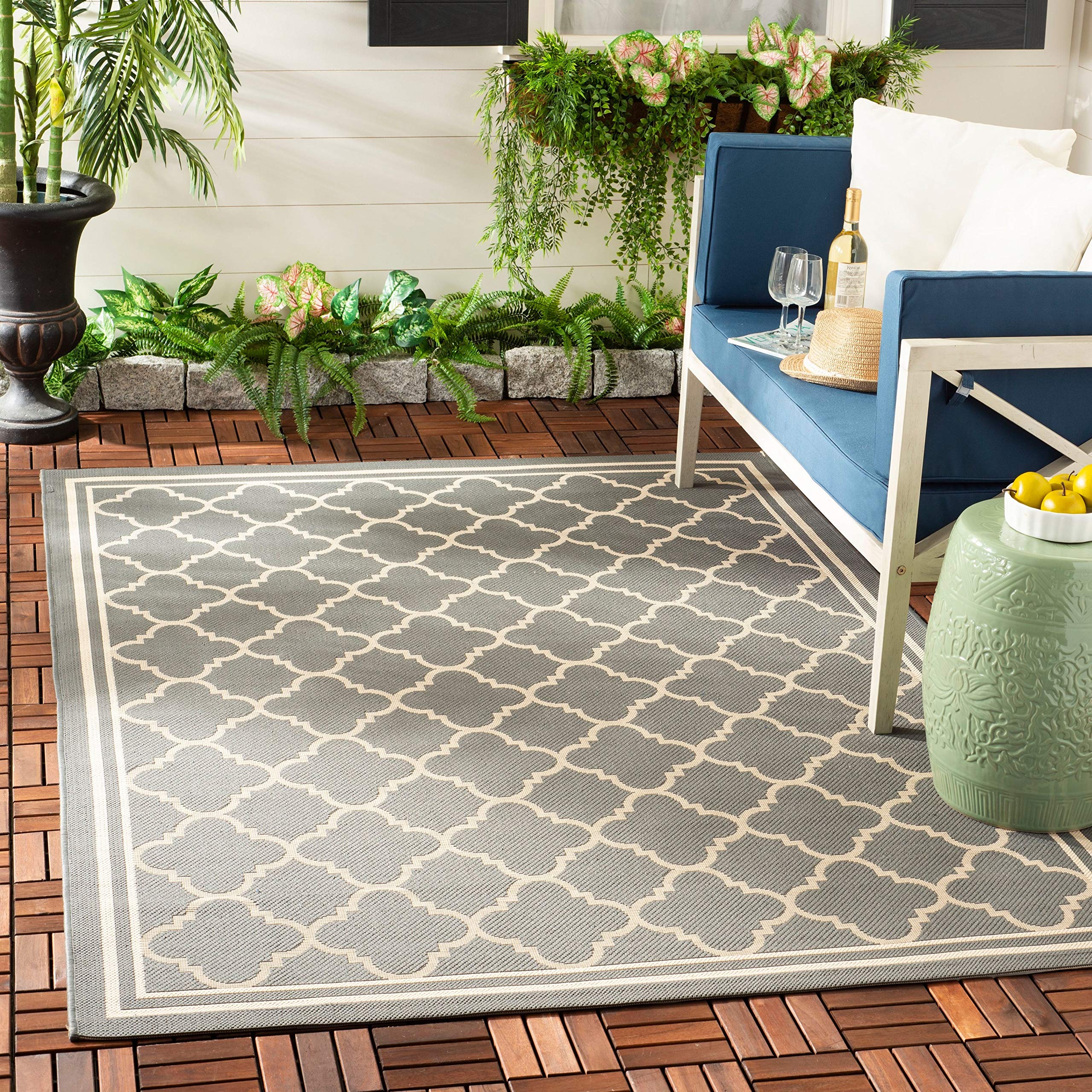 Safavieh Courtyard Collection 2' X 3'7' Green/Beige Cy6918 Trellis Indoor/ Outdoor Waterproof Easy Cleaning Patio Backyard Mudr
